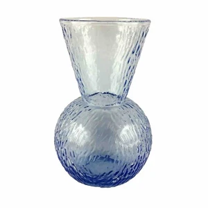 Sky Blue Glass Vase Rain Pattern Raindrops Classic Shape 5 1/2 in Tall Textured - Picture 1 of 5