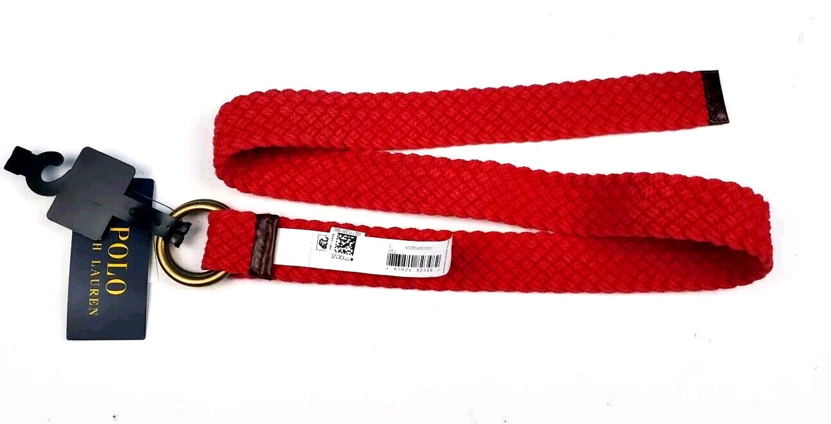 小物 RALPH LAUREN /PONY LOGO BRAIDED BELT RED Polo Ralph Lauren Red Woven Belt With Pony Motif Brass Rings