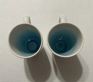 Food Network Coffee Cups White With Aqua Inside Set Of 2 Stoneware - Picture 1 of 9