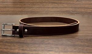 MENS BROWN CASUAL BELT, HANDMADE AMISH LEATHER, 1.5 INCH WIDTH, SIZE 32 - Picture 1 of 5