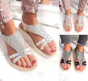 Damen Damen Sandalen Sling Back Gladiator Mid Low Wedge Sommer Strandschuhe Größe - Bild 1 von 12