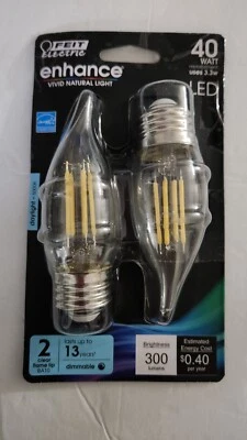 Feit Electric 40W 3.3w Dimmable Clear Chandelier LED Light Bulb Daylight 2 pack - Image 1 of 2