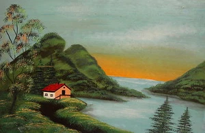 Vintage impressionist landscape lake oil painting - Picture 1 of 12