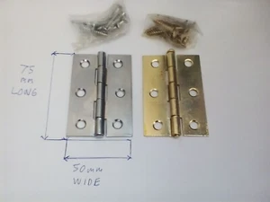 Strong Heavy Duty 75 mm Butt Hinges Chrome or Brass Door Frame with Wood Screws - Picture 1 of 1