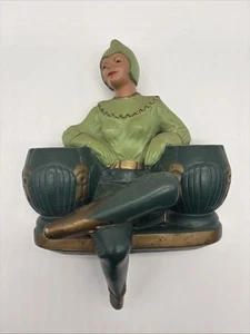 Vtg MCM Alexander Backer Co Chalkware Pixie Elf Shelf Figurine Candle Holder - Picture 1 of 12