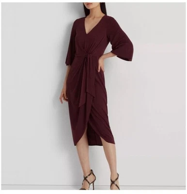 Ralph Lauren Stretch Jersey Tie front Midi Wrap Dress 4 wedding guest flirty - Image 1 of 4