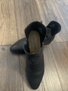 LUCKY BRAND Paramo Slip-on Black Pebbled Leather Ankle Booties Women Size 8 1/2 - Picture 1 of 16