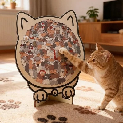 135 PC Cat-shaped Wooden Jigsaw Puzzle Unique Irregular Puzzle Pieces Game - Image 1 of 4
