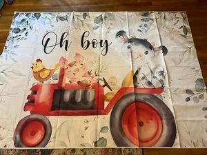 Oh Boy roter Traktor Babyparty Hintergrund Kulisse Bauernhoftiere - Bild 1 von 2