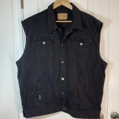 AKDMKS Akademiks Black Denim Sleeveless Jacket Vest Size 4XL Vintage ‘90s Y2K - Image 1 of 4
