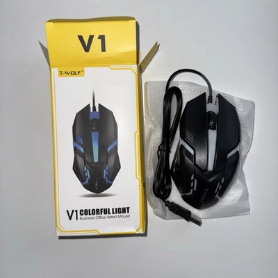 T-WOLF V1 Wired Gaming Mouse 3 Button 7 Colorful Backlight 1200 DPI Office Mouse - Image 1 of 4