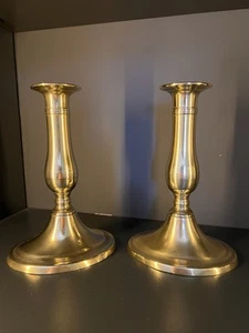 Antique Georgian Brass Candlesticks Oval Base Working Ejectors Circa 1800 - Picture 1 of 5