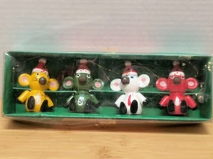 Wooden Mouse Ornaments Hand Painted Vintage 1988 Original Packaging - Picture 1 of 10