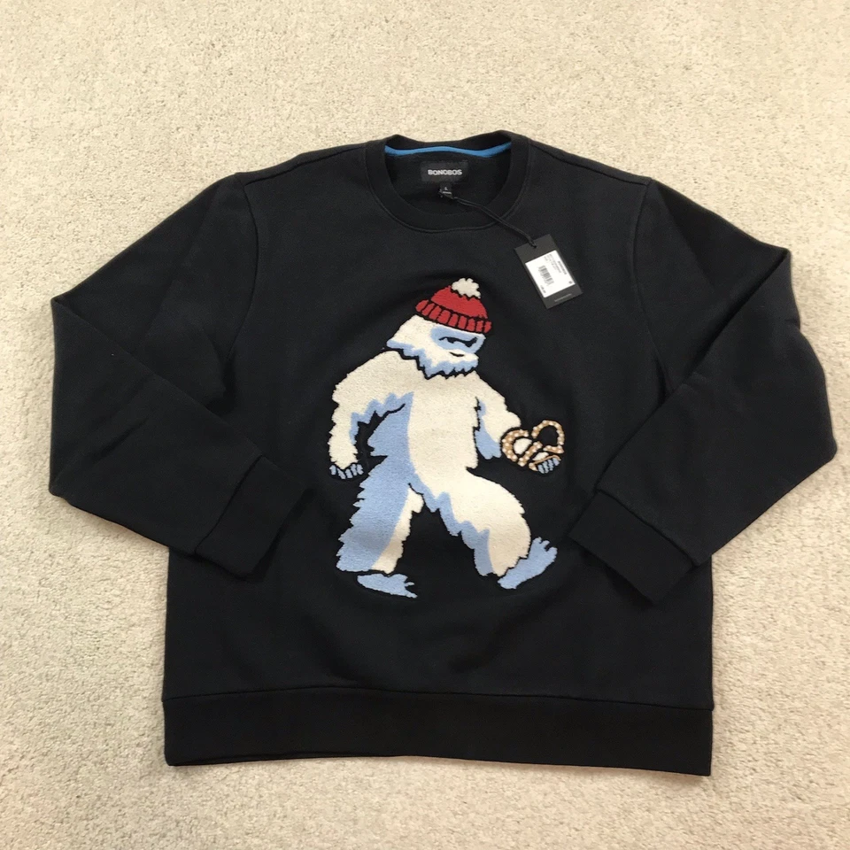 Suéter masculino Bonobos Supersoft Fleece Crew grande Yeti in the City azul marinho novo - Imagem 1 de 4