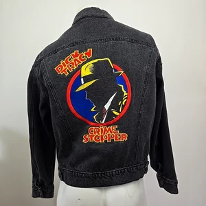 Rare Vintage 90s Disney Dick Tracy Movie Black Denim Jacket Embroidered Adult Small - Bild 1 von 21