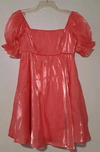 Vestido formal de fiesta para niñas talla grande coral rosa tul calce acampanado manga corta - Imagen 1 de 15