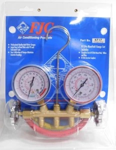 FJC R134a Brass Manifold Gauge Set with 96" Hoses - Quick Couplers 6717 - Foto 1 di 4
