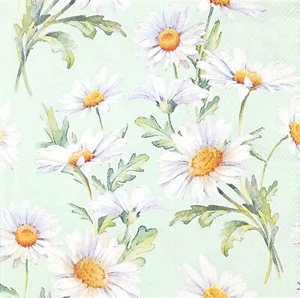 U341# 3 servilletas de papel individuales para decoupage patrón de flor de margarita blanca en verde - Imagen 1 de 12