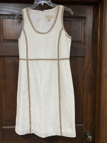 Abito Michael Kors taglia 8 bianco pizzo foderato tubino senza maniche