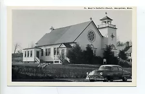 Georgetown MA Mass St Mary's Catholic Church, nice view old car vintage postcard - Picture 1 of 2