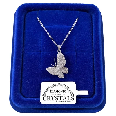 Collana Farfalla 3D pl. oro Bianco 18k  Girocollo con Cristalli Zirconi S/75 - Immagine 1 di 4