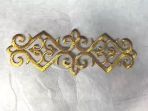 Gold Metallic Scroll Rectangle Costume Iron On Embroidered Patch 7.25 B Thick - Picture 1 of 1