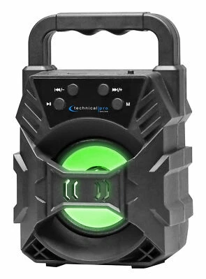 Technical Pro Portable Rechargeable Compact Bluetooth Speaker w/ LED's USB/FM/TF