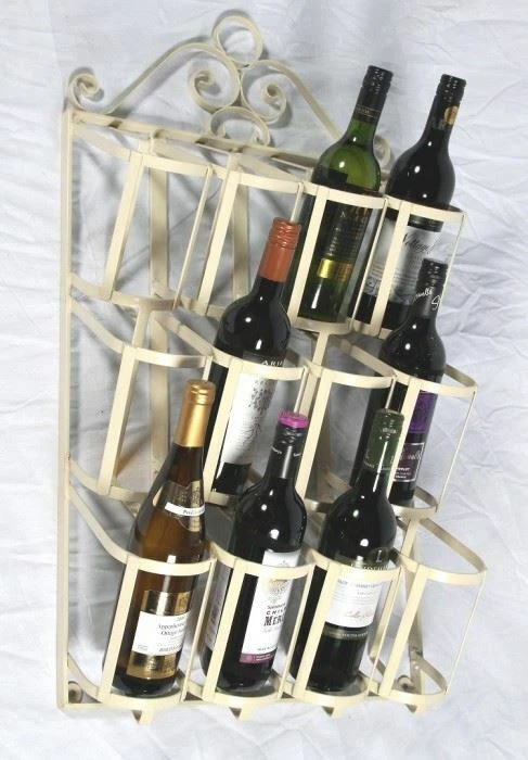 French Cream 12 Bottle Wall Mounted Ornate Wine Rack - Image 1 of 1
