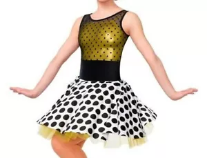 Abito a pois a pois bianco tenda call costume da ballo donna stompin' oro nero bianco - Foto 1 di 1