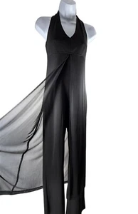 Vintage schwarz Neckholder Overall Chiffon Overlay Rock hinten offen Design Gr. 7 Glamourös - Bild 1 von 14
