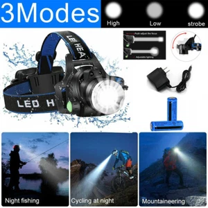 Brighter 9900000LM Rechargeable Headlamp Zoomable Tactical Headlight Flashlight - Picture 1 of 21