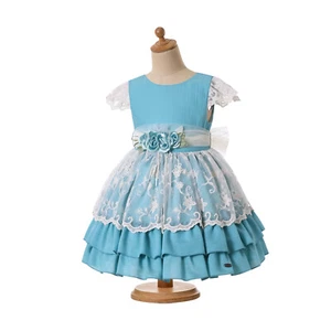 Toddler Girls Blue Floral Lace Dresses Size 2 3 4 5 6 8 10 12 Years Party Dress - Picture 1 of 12
