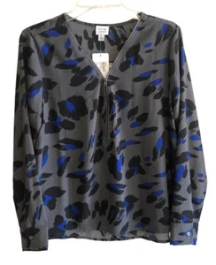 Evereve Peyton Jensen Aimee Leopard Blouse Small 1/2 Zip Pullover Gray/Blue NWT - Picture 1 of 10
