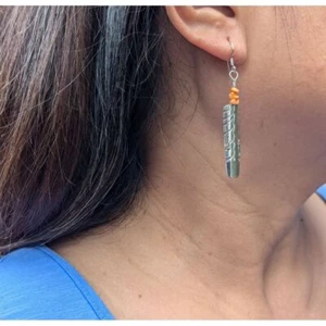 Handmade Navajo Sterling Silver Dangle Earrings Orange Spiny Oyster Jewelry ** - Picture 1 of 10