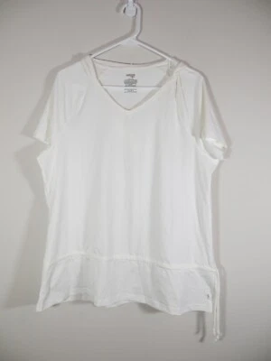 Camisa de treino fitness Danskin Now feminina com capuz manga curta branca tamanho GG - Imagem 1 de 4