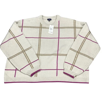 Espléndido suéter para mujer tejido a cuadros cuello redondo talla grande precio de venta sugerido por el fabricante $148 Foto 1 de 4