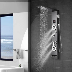 Shower Panel Tower System Jets LED Stainless Steel 6 Modes Rain Waterfall - Picture 1 of 7