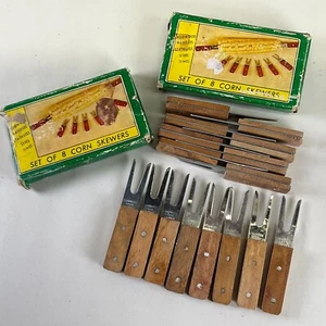 Vintage Set of 16 Wooden & Stainless Corn Skewers - 2 Original Boxes - Picture 1 of 13