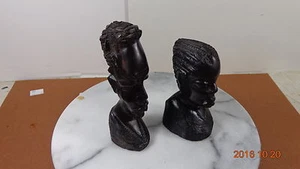 Cabezas africanas de madera tallada para hombre y mujer - tallas primitivas - Imagen 1 de 11