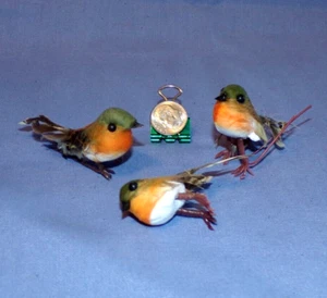 VTG Lot 3 Miniature Craft Birds Feathers .5"x2.5" Orange Green Mushroom - Picture 1 of 2