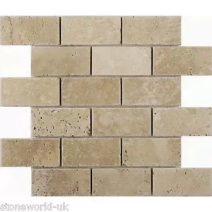 Sample of Tumbled Classic Light Travertine Brick Mosaic Tiles 48x100 mm (2"x4")  - Picture 1 of 5