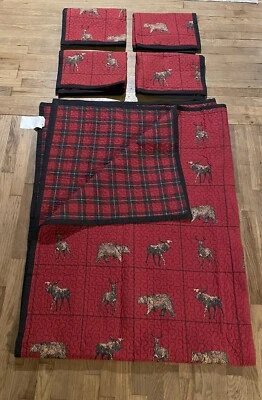 Edredón reversible a cuadros HiEnd Accents Woodland - 4 fundas con cremallera ciervo alce oso Foto 1 de 4