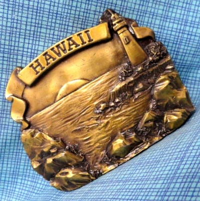 Fivela de cinto havaiana farol de surf sol marinho vintage anos 70 bergamota EUA .TAZ433 - Imagem 1 de 4