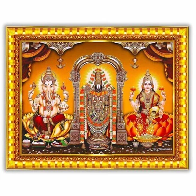 Tirupati Balaji Ganesha Lakshmi Devi Wandmalerei Gerahmt Wohnkultur - Bild 1 von 2