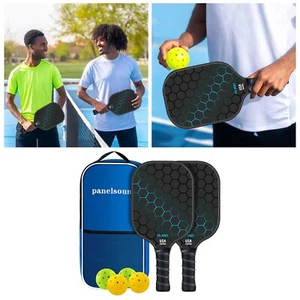 Pickleball Paddles Set of 2 Carbon Fiber Paddles with 4 Pickleball Balls and Bag - Picture 1 of 60