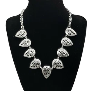 Simply Vera Wang Teardrop Shaped Silver Tone Statement Bib Necklace 16"-18" - Picture 1 of 5