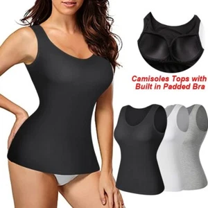 Seamless Women Scoop Neck Cami Tummy Control Waist Shaper Camisole Tank Top Vest - Picture 1 of 24