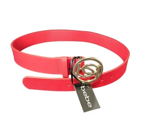 bebe Women's Red Gold Faux Leather Belt NWT Size Medium - Picture 1 of 3