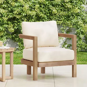 Outdoor Waterproof Acacia Wood Patio Club Chair Patio Thick Cushion Deep Seating - Picture 1 of 12