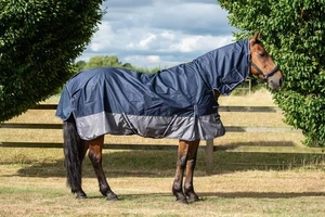 Alfombra 600D Ligera para Caballos 0g Sin Relleno Combo Completo Cuello Azul Marino/Gris 5'6-6'9 - Imagen 1 de 12